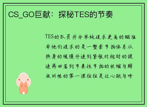 CS_GO巨献：探秘TES的节奏