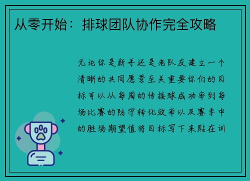从零开始：排球团队协作完全攻略